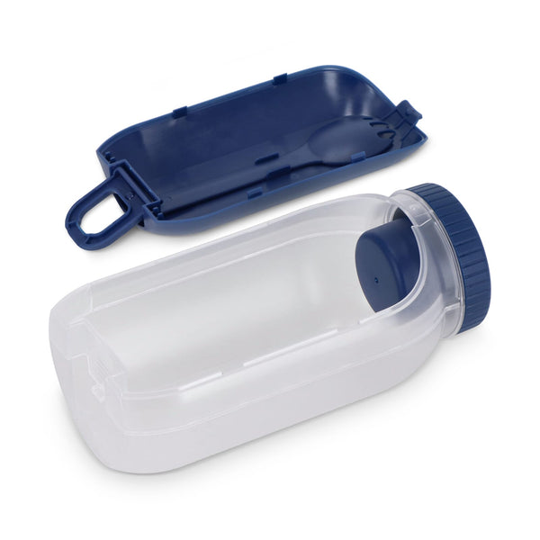Contenitore per pranzo all-in-one con scomparto per salsa e cucchiaio-forchetta - personalizzabile con logo