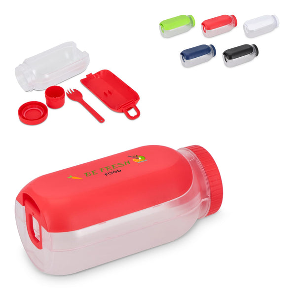 Contenitore per pranzo all-in-one con scomparto per salsa e cucchiaio-forchetta - personalizzabile con logo