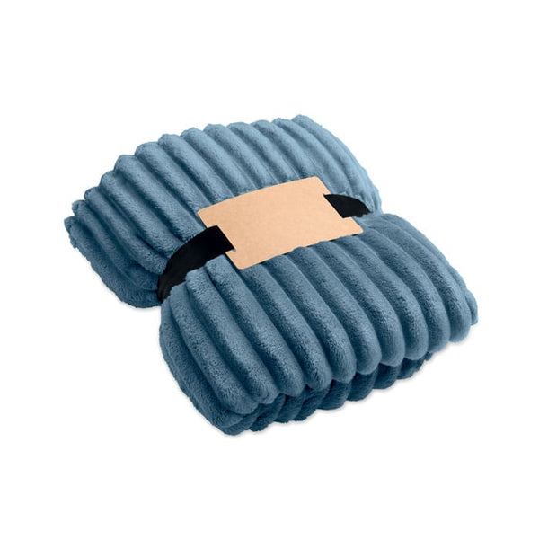 Coperta a righe in pile RPET blu navy - personalizzabile con logo