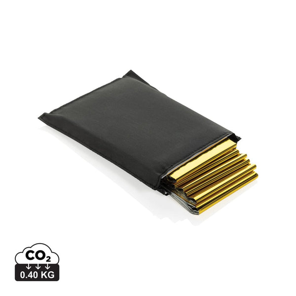 Coperta d'emergenza Solra in custodia rPET RCS nero - personalizzabile con logo