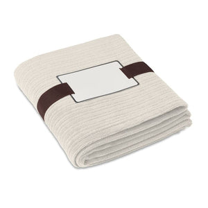 Coperta in pile righe beige - personalizzabile con logo