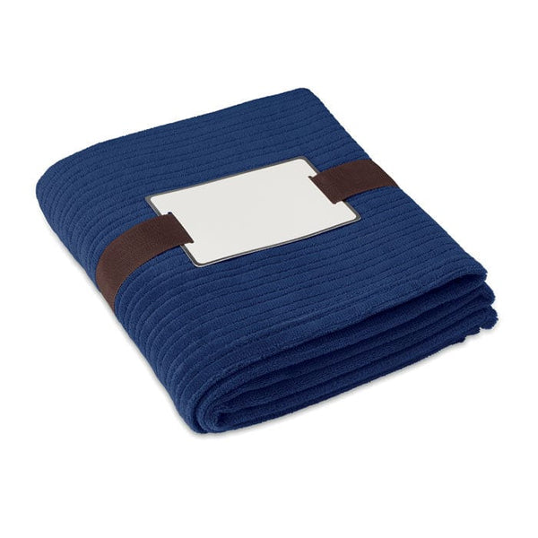 Coperta in pile righe blu - personalizzabile con logo