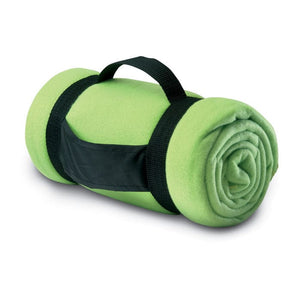 Coperta in pile con manico verde calce - personalizzabile con logo