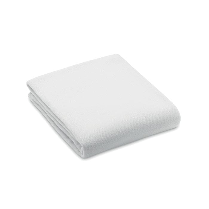 Coperta in pile RPET 130gr/m² bianco - personalizzabile con logo