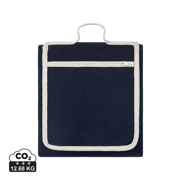 Coperta picnic VINGA Volonne in tela riciclata AWARE™ blu navy, verde calce - personalizzabile con logo