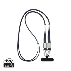 Cordino/tracolla Nivo in rPET RCS blu navy - personalizzabile con logo