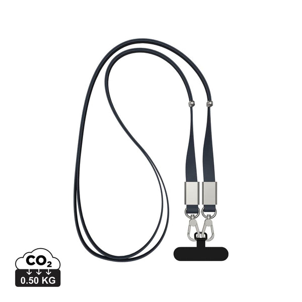 Cordino/tracolla Nivo in rPET RCS blu navy - personalizzabile con logo