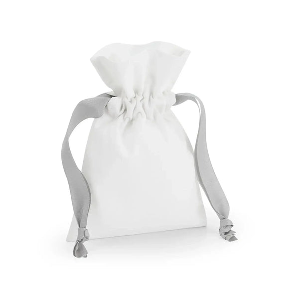 Cotton Gift Bag With Ribbon Drawstring soft  bianco/ grigio - personalizzabile con logo