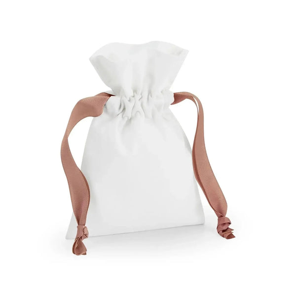 Cotton Gift Bag With Ribbon Drawstring soft  bianco/ rosa gold - personalizzabile con logo
