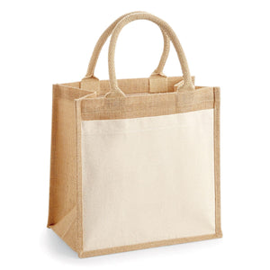 Cotton Pocket Jute Midi Tote beige / UNICA - personalizzabile con logo