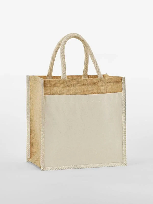 Cotton Pocket  Starched Jute Midi Tote natural - personalizzabile con logo