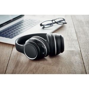 Cuffie wireless ANC con custodia in PU Nero - personalizzabile con logo