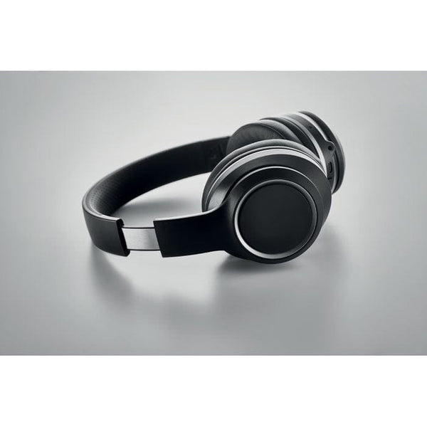 Cuffie wireless ANC con custodia in PU Nero - personalizzabile con logo