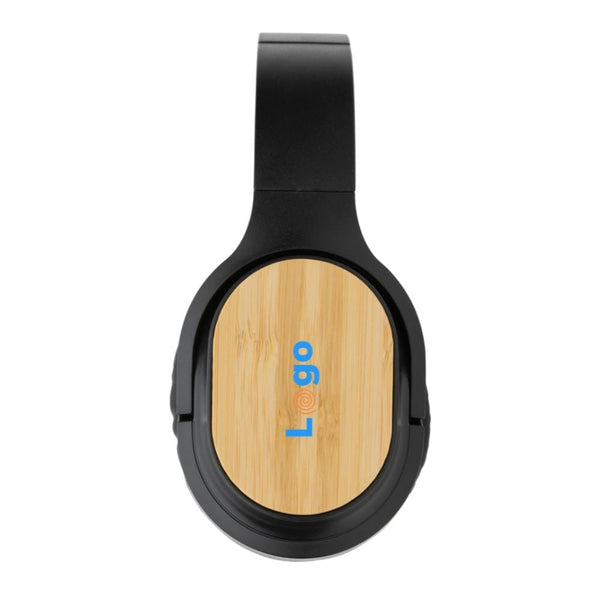 Cuffie wireless pieghevoli Elite RCS in bambù nero - personalizzabile con logo