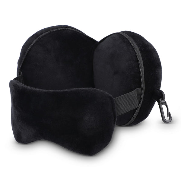 Cuscino da viaggio con maschera per gli occhi e custodia con cerniera Nero - personalizzabile con logo