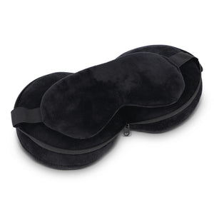 Cuscino da viaggio con maschera per gli occhi e custodia con cerniera Nero - personalizzabile con logo