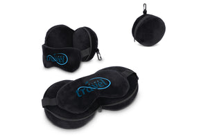 Cuscino da viaggio con maschera per gli occhi e custodia con cerniera Nero - personalizzabile con logo