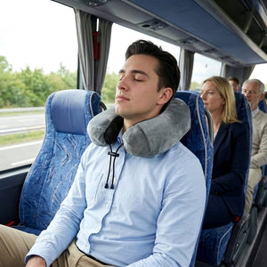 Cuscino da viaggio sagomato in memory foam con custodia in EVA Grigio - personalizzabile con logo