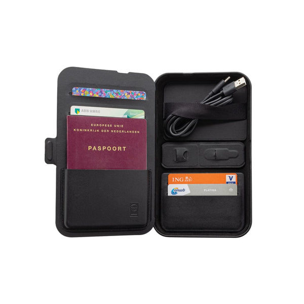 Custodia da viaggio Swiss Peak con caricatore 3in1 rPU RCS nero - personalizzabile con logo