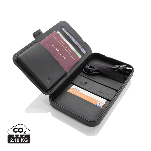 Custodia da viaggio Swiss Peak con caricatore 3in1 rPU RCS nero - personalizzabile con logo