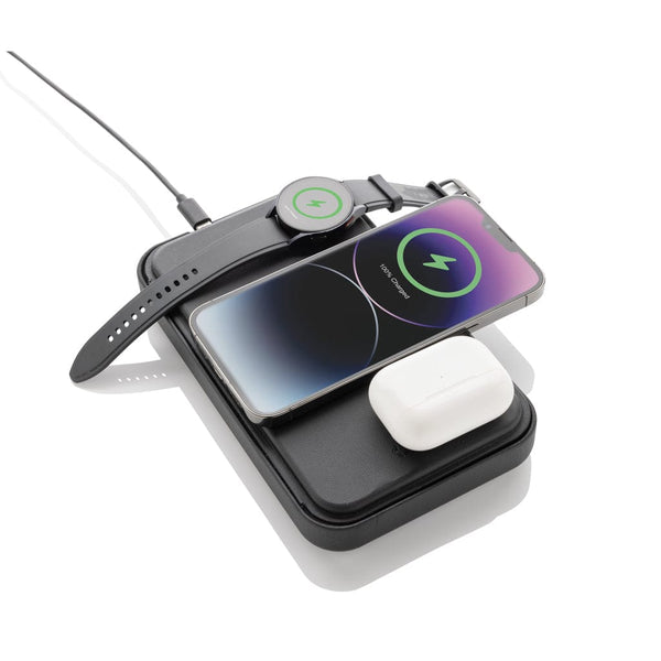 Custodia da viaggio Swiss Peak con caricatore 3in1 rPU RCS nero - personalizzabile con logo