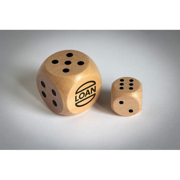 Dadi di legno Schima Ø 3 cm natural - personalizzabile con logo