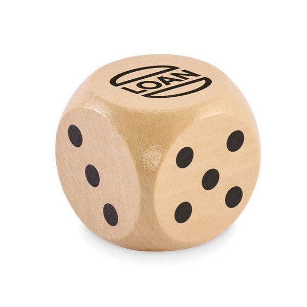 Dadi di legno Schima Ø 5 cm natural - personalizzabile con logo