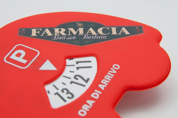 DISCO ORARIO PERSONALIZZATO - Forma originale "funny car" - personalizzabile con logo