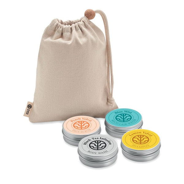 Eco set regalo da viaggio 4 pezzi beige - personalizzabile con logo