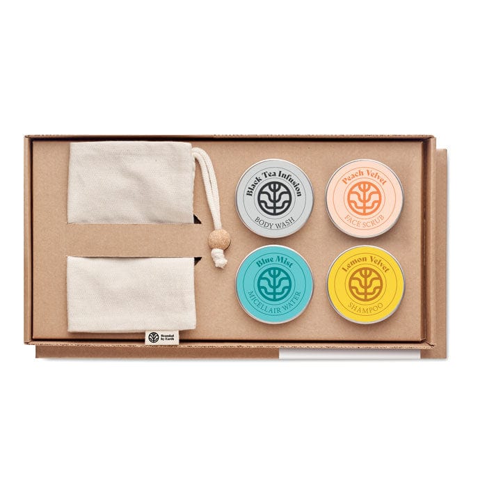 Eco set regalo da viaggio 4 pezzi beige - personalizzabile con logo