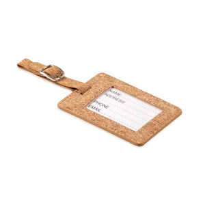 Etichetta bagagli in sughero con cinghia beige - personalizzabile con logo