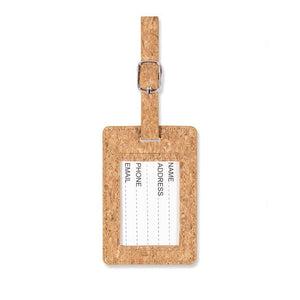 Etichetta bagagli in sughero con cinghia beige - personalizzabile con logo