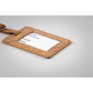 Etichetta bagagli in sughero con cinghia beige - personalizzabile con logo