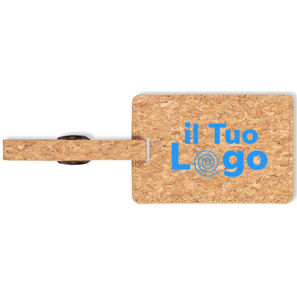 Etichetta bagagli in sughero con cinghia beige - personalizzabile con logo
