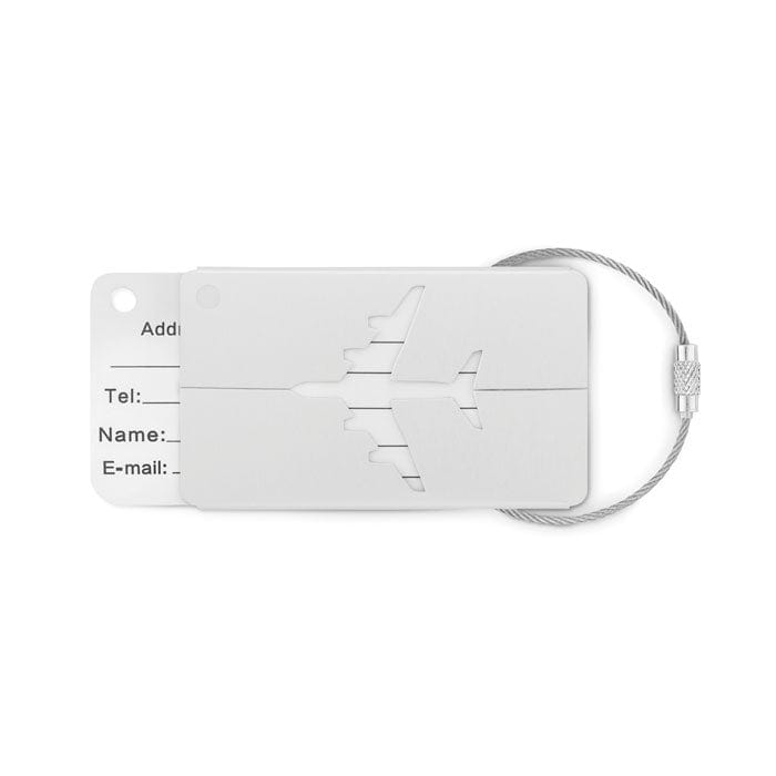 Etichetta bagaglio in alluminio plane color argento - personalizzabile con logo