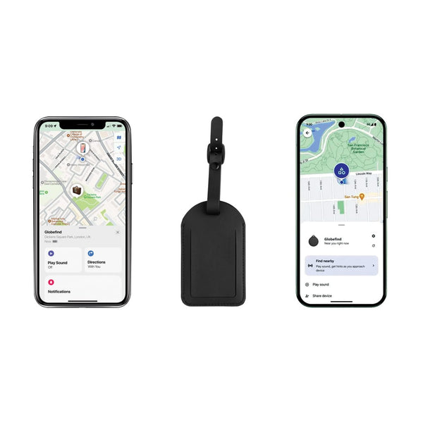 Etichetta bagaglio finder Globefind Dual RCS nero - personalizzabile con logo