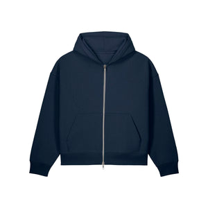 Felpa A Zip Con Cappuccio Unisex Boxy Fronter blu navy / XS - personalizzabile con logo