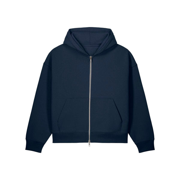 Felpa A Zip Con Cappuccio Unisex Boxy Fronter blu navy / XS - personalizzabile con logo
