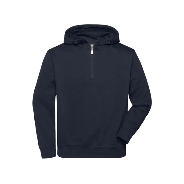 Felpa Bio Workwear Half Zip cappuccio blu / XS - personalizzabile con logo