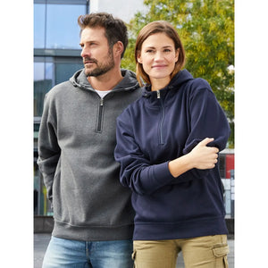 Felpa Bio Workwear Half Zip cappuccio - personalizzabile con logo
