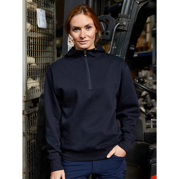 Felpa Bio Workwear Half Zip cappuccio - personalizzabile con logo