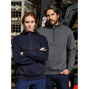 Felpa Bio Workwear Half Zip cappuccio - personalizzabile con logo