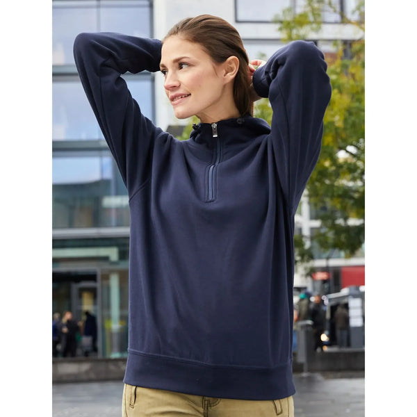 Felpa Bio Workwear Half Zip cappuccio - personalizzabile con logo
