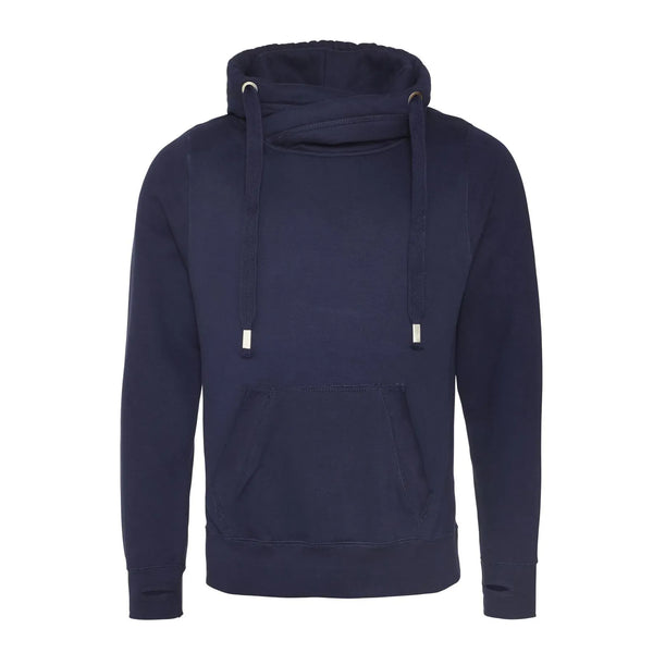 Felpa Cross Neck Hoodie blu / S - personalizzabile con logo