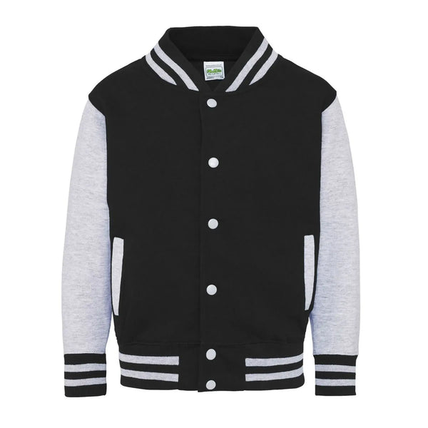 Felpa Kids Varsity Jacket jet black/heather grey / XS - personalizzabile con logo