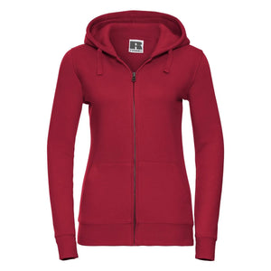 Felpa Ladies Authentic con zip -  cappuccio rosso / XS - personalizzabile con logo