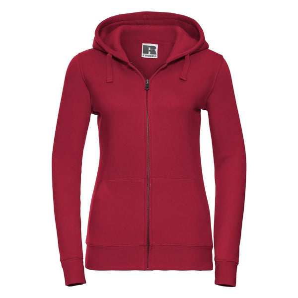 Felpa Ladies Authentic con zip -  cappuccio rosso / XS - personalizzabile con logo