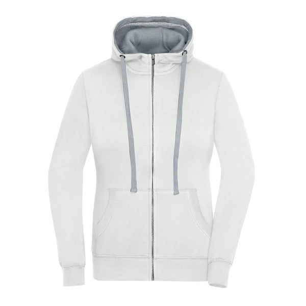Felpa Ladies Lifestyle Zip-cappuccio bianco / S - personalizzabile con logo