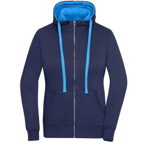 Felpa Ladies Lifestyle Zip-cappuccio blu / S - personalizzabile con logo