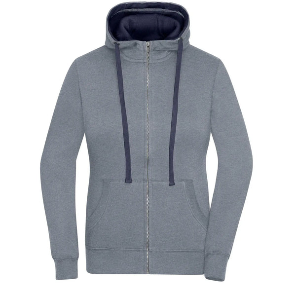 Felpa Ladies Lifestyle Zip-cappuccio grigio / S - personalizzabile con logo